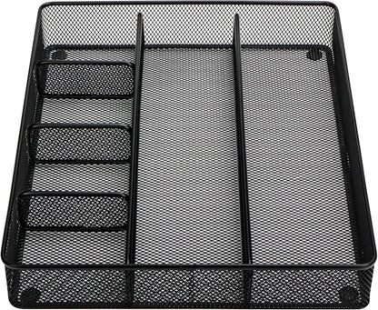 Annova Desk Drawer Organizer Tray for Office Organization - Metal Mesh - Storage Tray with Dividers for Pens, Desktop Accessories, Bathroom, Kitchen, Makeup and Office Supplies (Small, Gold)