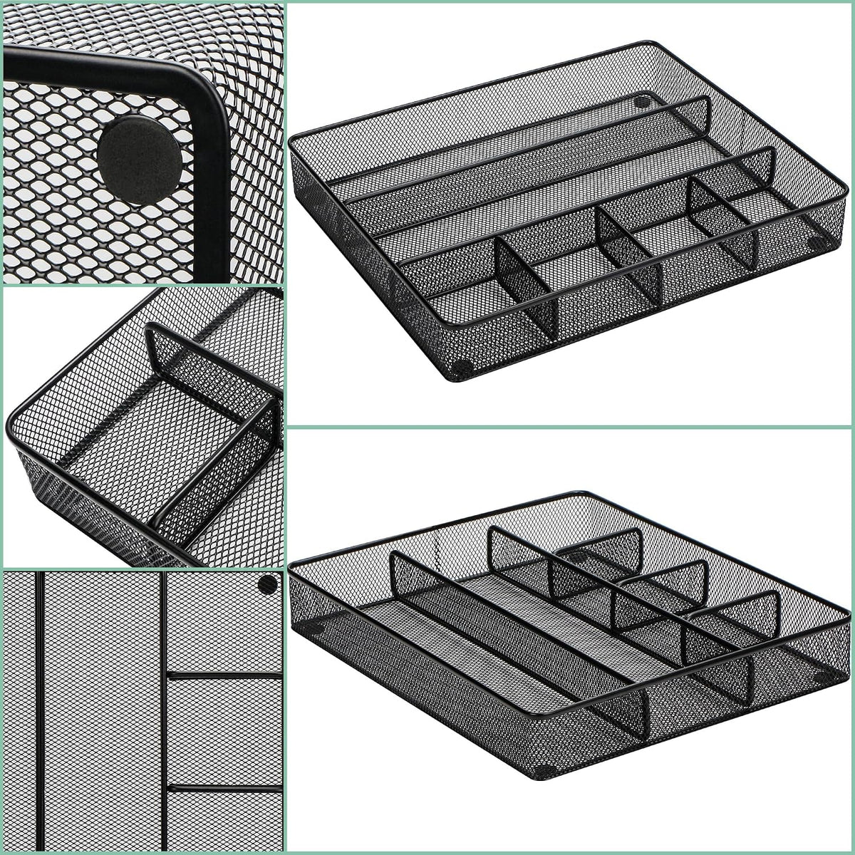 Annova Desk Drawer Organizer Tray for Office Organization - Metal Mesh - Storage Tray with Dividers for Pens, Desktop Accessories, Bathroom, Kitchen, Makeup and Office Supplies (Small, Gold)