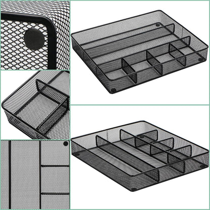 Annova Desk Drawer Organizer Tray for Office Organization - Metal Mesh - Storage Tray with Dividers for Pens, Desktop Accessories, Bathroom, Kitchen, Makeup and Office Supplies (Small, Gold)