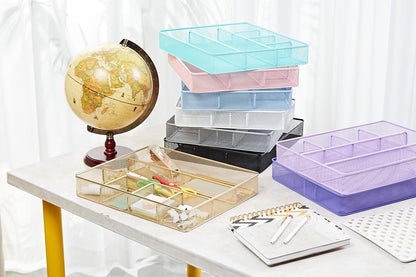 Annova Desk Drawer Organizer Tray for Office Organization - Metal Mesh - Storage Tray with Dividers for Pens, Desktop Accessories, Bathroom, Kitchen, Makeup and Office Supplies (Small, Gold)