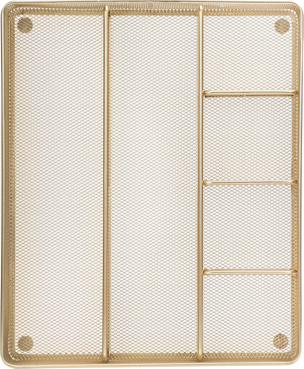 Annova Desk Drawer Organizer Tray for Office Organization - Metal Mesh - Storage Tray with Dividers for Pens, Desktop Accessories, Bathroom, Kitchen, Makeup and Office Supplies (Small, Gold)