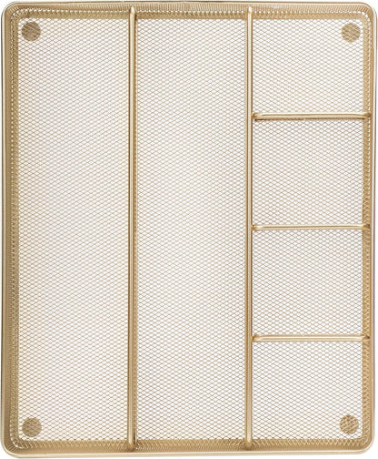 Annova Desk Drawer Organizer Tray for Office Organization - Metal Mesh - Storage Tray with Dividers for Pens, Desktop Accessories, Bathroom, Kitchen, Makeup and Office Supplies (Small, Gold)