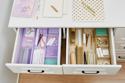 Annova Desk Drawer Organizer Tray for Office Organization - Metal Mesh - Storage Tray with Dividers for Pens, Desktop Accessories, Bathroom, Kitchen, Makeup and Office Supplies (Small, Gold)