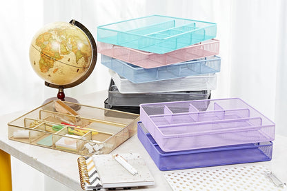 Annova Desk Drawer Organizer Tray for Office Organization - Metal Mesh - Storage Tray with Dividers for Pens, Desktop Accessories, Bathroom, Kitchen, Makeup and Office Supplies (Small, Gold)