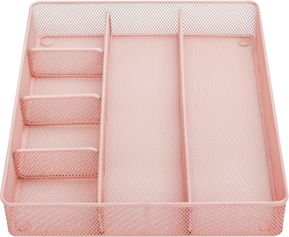 Annova Desk Drawer Organizer Tray for Office Organization - Metal Mesh - Storage Tray with Dividers for Pens, Desktop Accessories, Bathroom, Kitchen, Makeup and Office Supplies (Small, Gold)