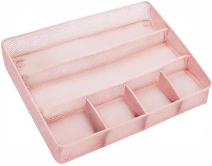 Annova Desk Drawer Organizer Tray for Office Organization - Metal Mesh - Storage Tray with Dividers for Pens, Desktop Accessories, Bathroom, Kitchen, Makeup and Office Supplies (Small, Gold)