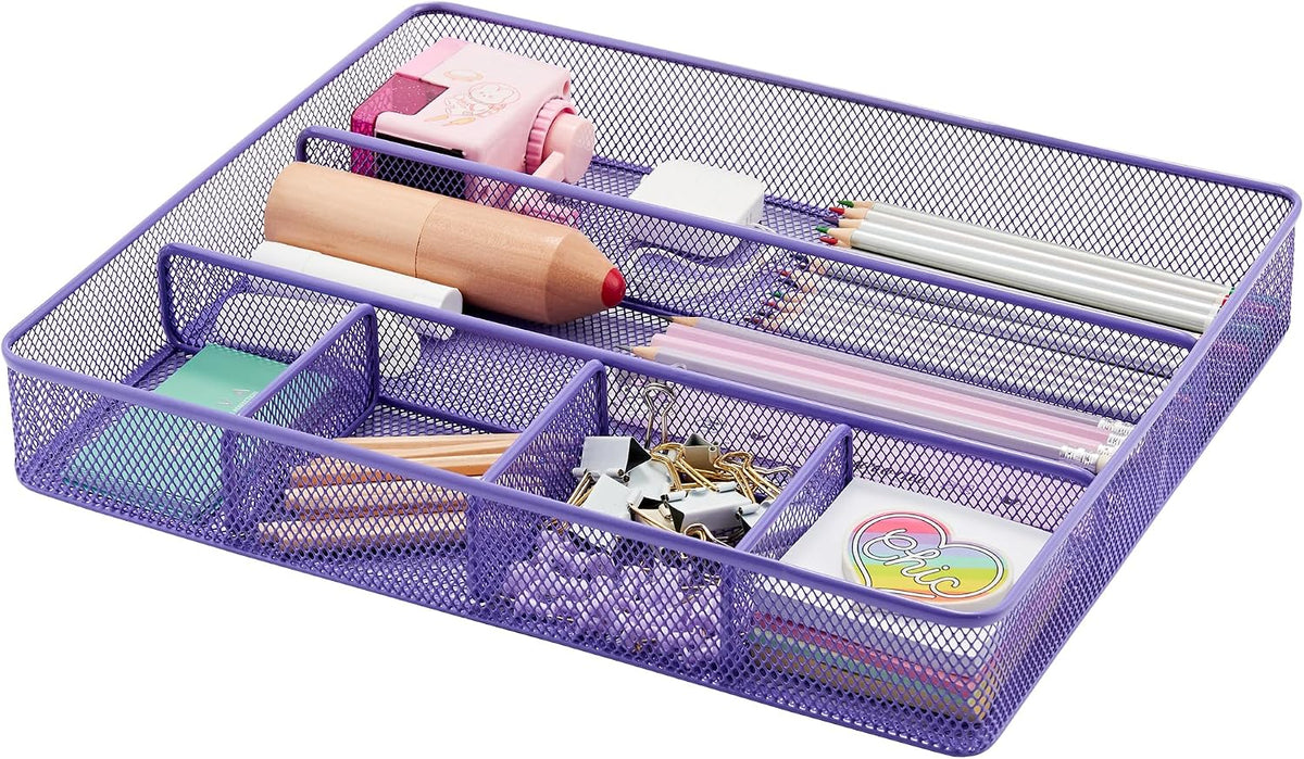 Annova Desk Drawer Organizer Tray for Office Organization - Metal Mesh - Storage Tray with Dividers for Pens, Desktop Accessories, Bathroom, Kitchen, Makeup and Office Supplies (Small, Gold)