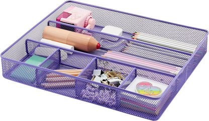 Annova Desk Drawer Organizer Tray for Office Organization - Metal Mesh - Storage Tray with Dividers for Pens, Desktop Accessories, Bathroom, Kitchen, Makeup and Office Supplies (Small, Gold)