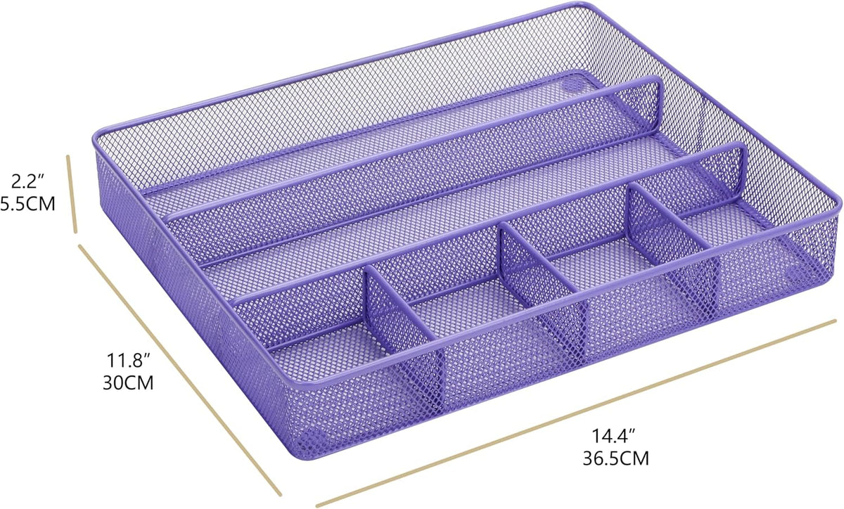 Annova Desk Drawer Organizer Tray for Office Organization - Metal Mesh - Storage Tray with Dividers for Pens, Desktop Accessories, Bathroom, Kitchen, Makeup and Office Supplies (Small, Gold)