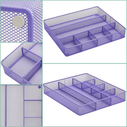 Annova Desk Drawer Organizer Tray for Office Organization - Metal Mesh - Storage Tray with Dividers for Pens, Desktop Accessories, Bathroom, Kitchen, Makeup and Office Supplies (Small, Gold)