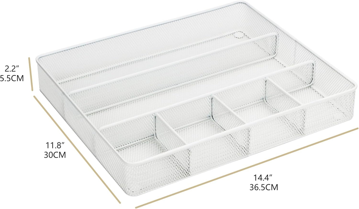 Annova Desk Drawer Organizer Tray for Office Organization - Metal Mesh - Storage Tray with Dividers for Pens, Desktop Accessories, Bathroom, Kitchen, Makeup and Office Supplies (Small, Gold)