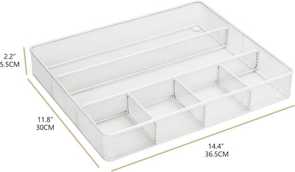 Annova Desk Drawer Organizer Tray for Office Organization - Metal Mesh - Storage Tray with Dividers for Pens, Desktop Accessories, Bathroom, Kitchen, Makeup and Office Supplies (Small, Gold)