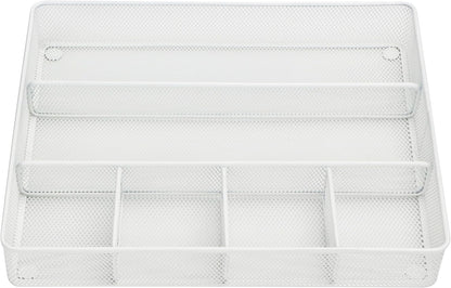 Annova Desk Drawer Organizer Tray for Office Organization - Metal Mesh - Storage Tray with Dividers for Pens, Desktop Accessories, Bathroom, Kitchen, Makeup and Office Supplies (Small, Gold)