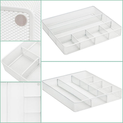 Annova Desk Drawer Organizer Tray for Office Organization - Metal Mesh - Storage Tray with Dividers for Pens, Desktop Accessories, Bathroom, Kitchen, Makeup and Office Supplies (Small, Gold)