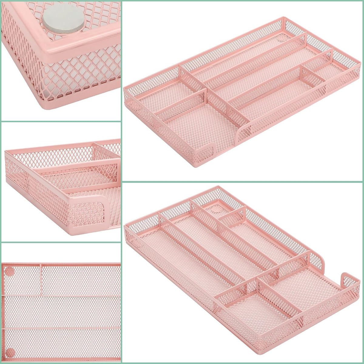 Annova Desk Drawer Organizer Tray for Office Organization - Metal Mesh - Storage Tray with Dividers for Pens, Desktop Accessories, Bathroom, Kitchen, Makeup and Office Supplies (Small, Gold)