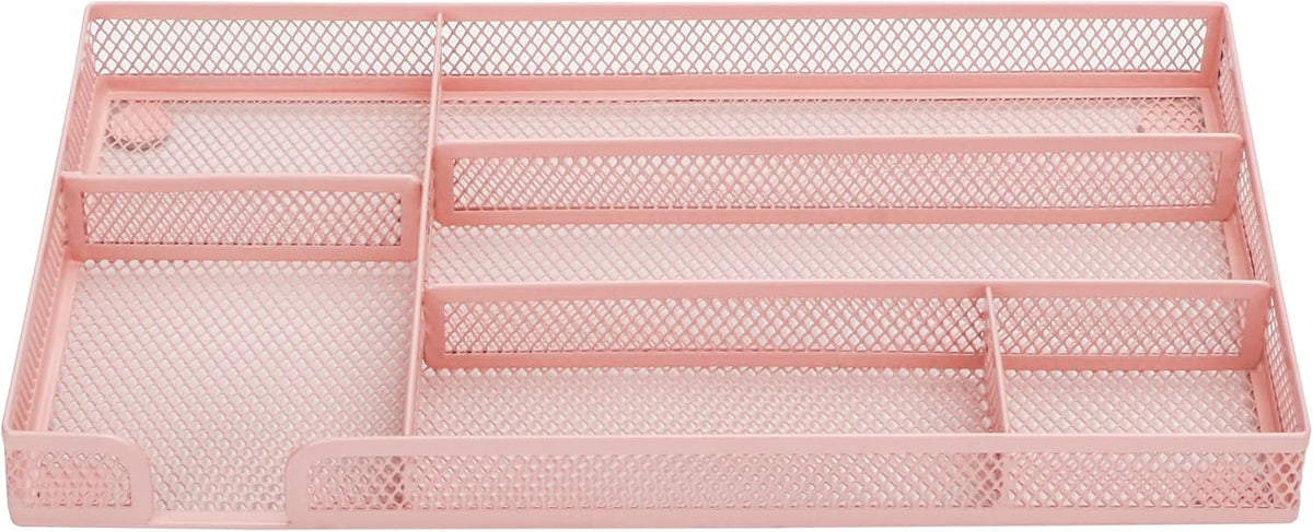 Annova Desk Drawer Organizer Tray for Office Organization - Metal Mesh - Storage Tray with Dividers for Pens, Desktop Accessories, Bathroom, Kitchen, Makeup and Office Supplies (Small, Gold)