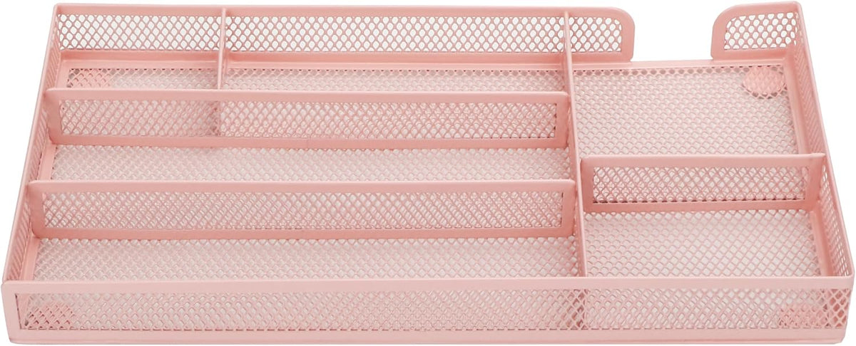 Annova Desk Drawer Organizer Tray for Office Organization - Metal Mesh - Storage Tray with Dividers for Pens, Desktop Accessories, Bathroom, Kitchen, Makeup and Office Supplies (Small, Gold)