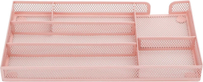 Annova Desk Drawer Organizer Tray for Office Organization - Metal Mesh - Storage Tray with Dividers for Pens, Desktop Accessories, Bathroom, Kitchen, Makeup and Office Supplies (Small, Gold)