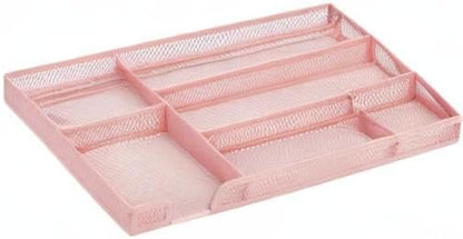 Annova Desk Drawer Organizer Tray for Office Organization - Metal Mesh - Storage Tray with Dividers for Pens, Desktop Accessories, Bathroom, Kitchen, Makeup and Office Supplies (Small, Gold)