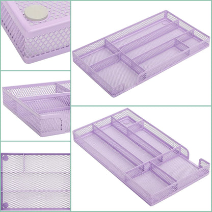 Annova Desk Drawer Organizer Tray for Office Organization - Metal Mesh - Storage Tray with Dividers for Pens, Desktop Accessories, Bathroom, Kitchen, Makeup and Office Supplies (Small, Gold)