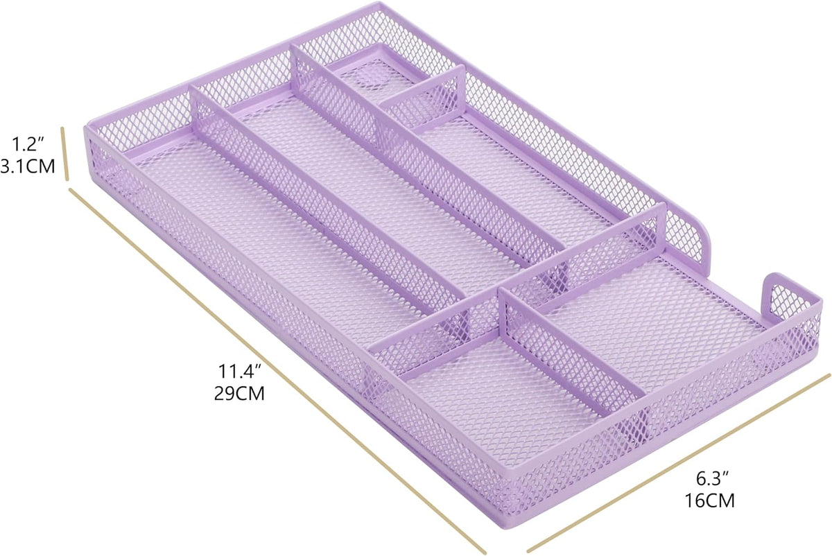 Annova Desk Drawer Organizer Tray for Office Organization - Metal Mesh - Storage Tray with Dividers for Pens, Desktop Accessories, Bathroom, Kitchen, Makeup and Office Supplies (Small, Gold)
