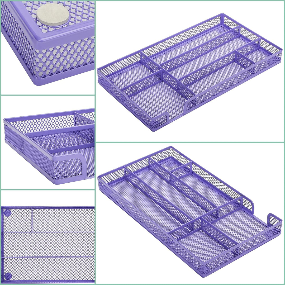 Annova Desk Drawer Organizer Tray for Office Organization - Metal Mesh - Storage Tray with Dividers for Pens, Desktop Accessories, Bathroom, Kitchen, Makeup and Office Supplies (Small, Gold)