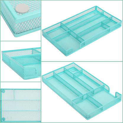 Annova Desk Drawer Organizer Tray for Office Organization - Metal Mesh - Storage Tray with Dividers for Pens, Desktop Accessories, Bathroom, Kitchen, Makeup and Office Supplies (Small, Gold)