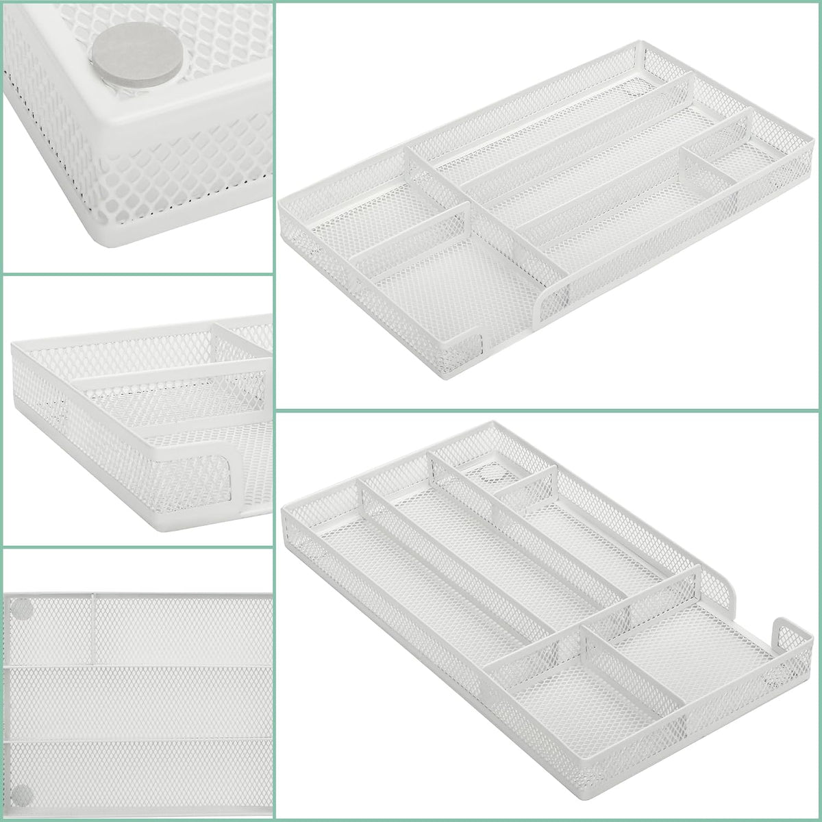 Annova Desk Drawer Organizer Tray for Office Organization - Metal Mesh - Storage Tray with Dividers for Pens, Desktop Accessories, Bathroom, Kitchen, Makeup and Office Supplies (Small, Gold)