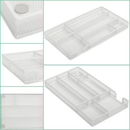 Annova Desk Drawer Organizer Tray for Office Organization - Metal Mesh - Storage Tray with Dividers for Pens, Desktop Accessories, Bathroom, Kitchen, Makeup and Office Supplies (Small, Gold)