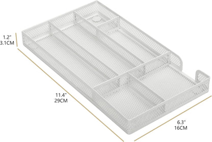 Annova Desk Drawer Organizer Tray for Office Organization - Metal Mesh - Storage Tray with Dividers for Pens, Desktop Accessories, Bathroom, Kitchen, Makeup and Office Supplies (Small, Gold)