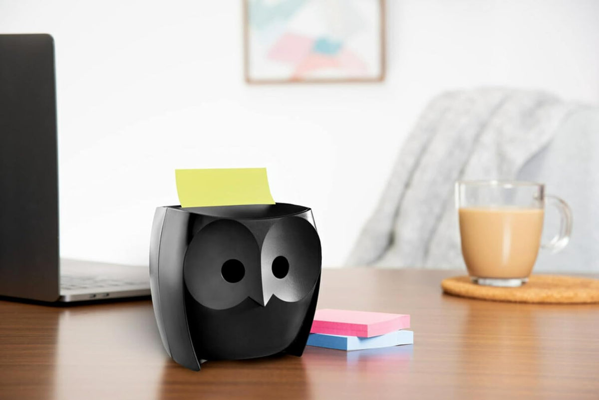 Note Dispenser, Black Owl Design, 1 Dispenser, 1 Pad, 45 Sheets