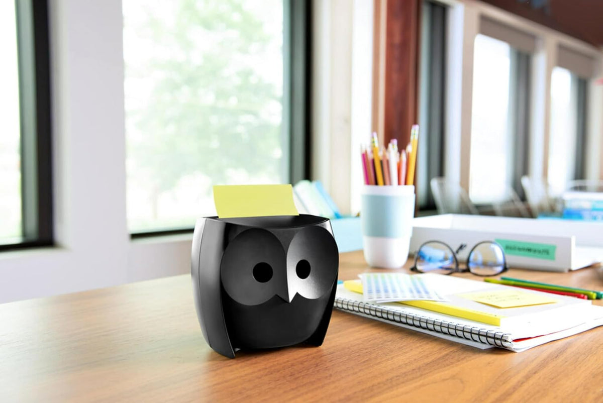Note Dispenser, Black Owl Design, 1 Dispenser, 1 Pad, 45 Sheets
