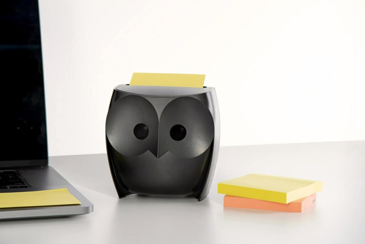 Note Dispenser, Black Owl Design, 1 Dispenser, 1 Pad, 45 Sheets