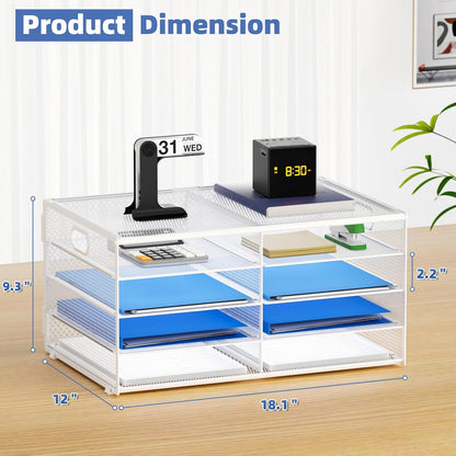 12 Compartments Paper Organizer for Desk, Mesh Literature Organizer, Mail File Sorter Tray with Handle, Desktop Mailbox for Office Classroom Home, Black