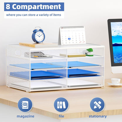 12 Compartments Paper Organizer for Desk, Mesh Literature Organizer, Mail File Sorter Tray with Handle, Desktop Mailbox for Office Classroom Home, Black