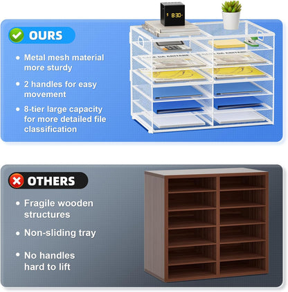 12 Compartments Paper Organizer for Desk, Mesh Literature Organizer, Mail File Sorter Tray with Handle, Desktop Mailbox for Office Classroom Home, Black