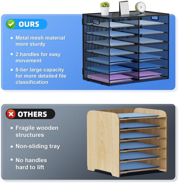 12 Compartments Paper Organizer for Desk, Mesh Literature Organizer, Mail File Sorter Tray with Handle, Desktop Mailbox for Office Classroom Home, Black