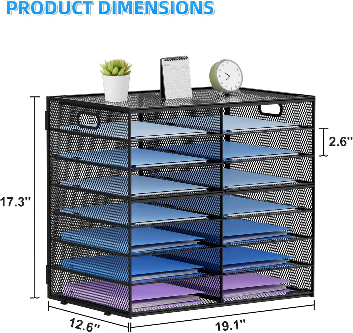 12 Compartments Paper Organizer for Desk, Mesh Literature Organizer, Mail File Sorter Tray with Handle, Desktop Mailbox for Office Classroom Home, Black