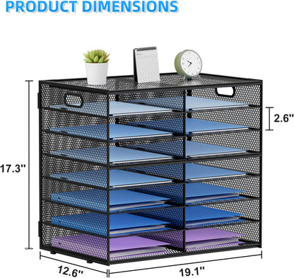 12 Compartments Paper Organizer for Desk, Mesh Literature Organizer, Mail File Sorter Tray with Handle, Desktop Mailbox for Office Classroom Home, Black