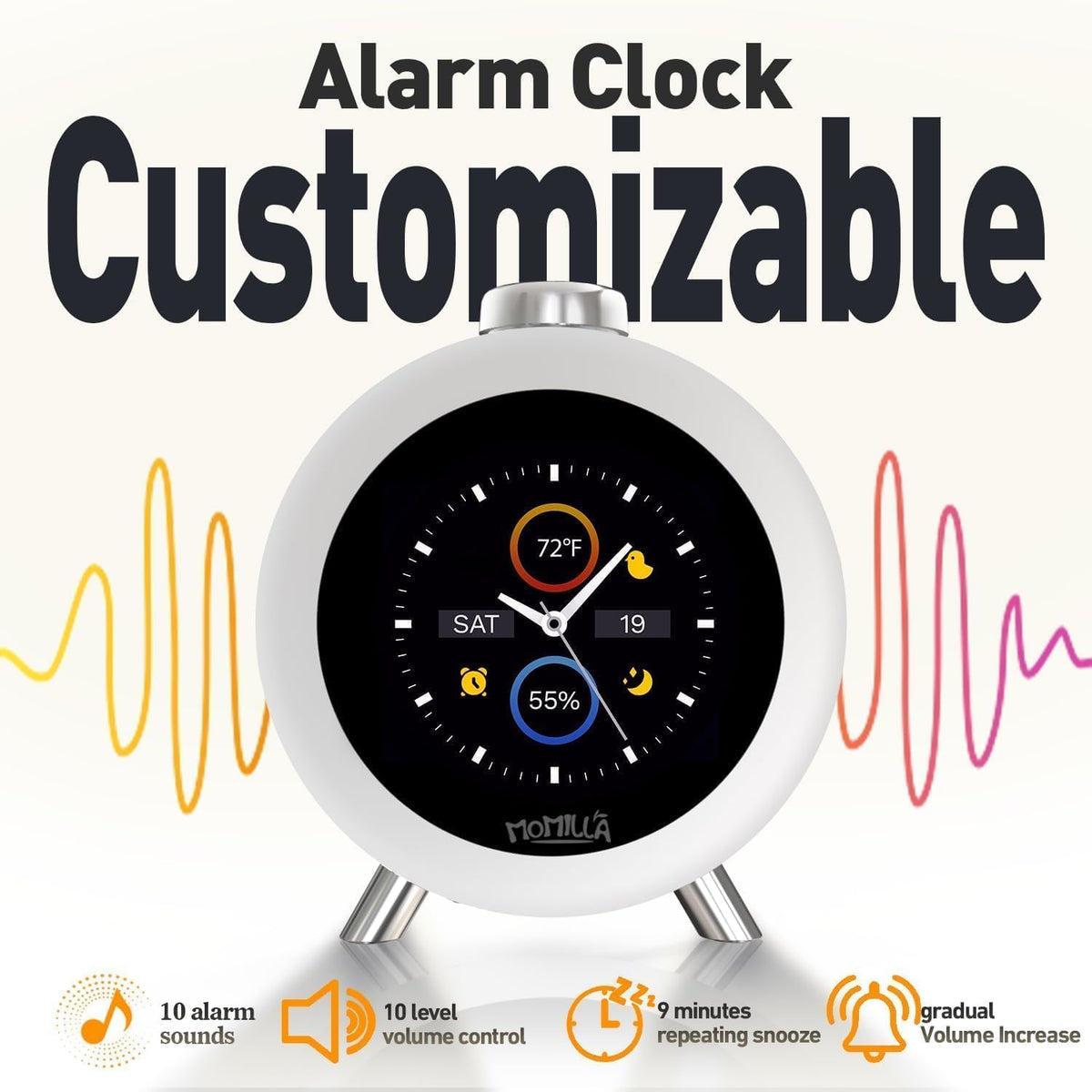 Alarm Clocks for Bedrooms, 2.8" Color Display, 4 Alarms Easy to Set