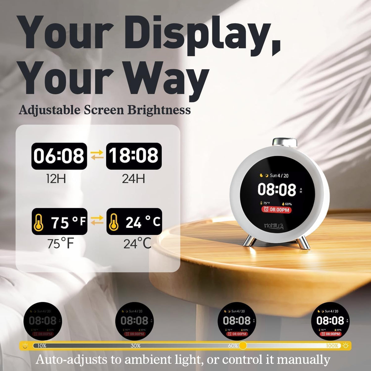 Alarm Clocks for Bedrooms, 2.8" Color Display, 4 Alarms Easy to Set