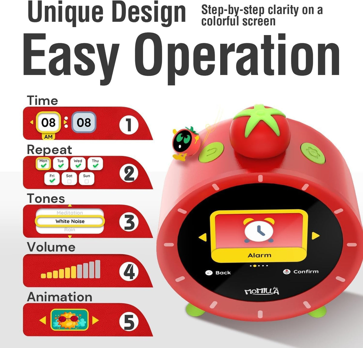 Alarm Clocks for Bedrooms, 2.8" Color Display, 4 Alarms Easy to Set