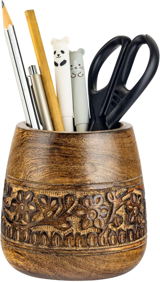Rustic Pencil Holder, Wooden Pen Stand, Table Desk Organizer