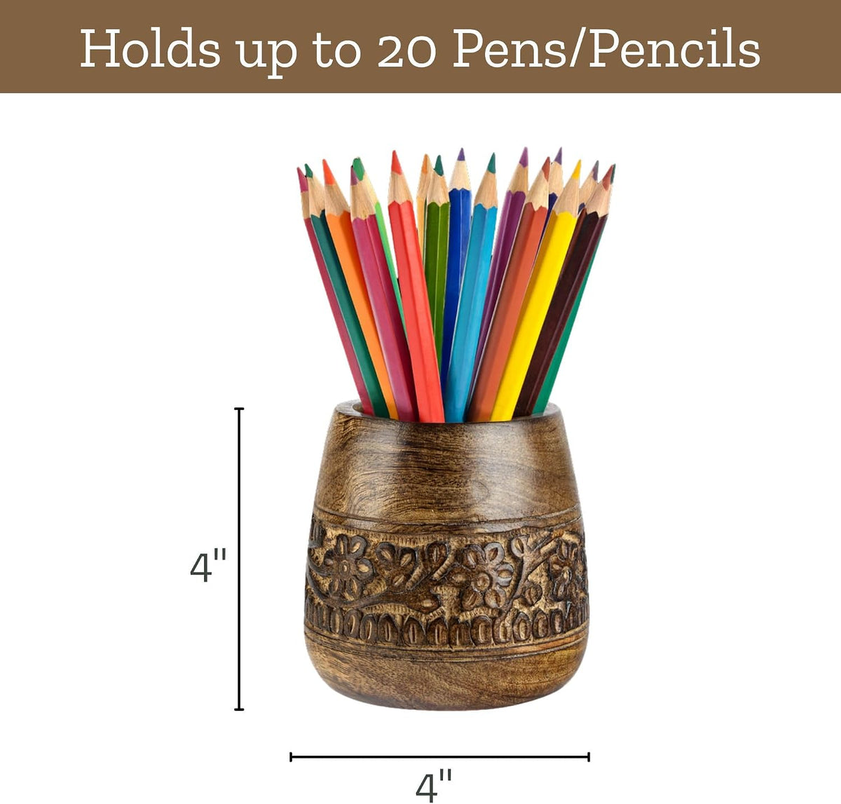 Rustic Pencil Holder, Wooden Pen Stand, Table Desk Organizer