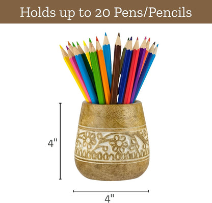 Rustic Pencil Holder, Wooden Pen Stand, Table Desk Organizer
