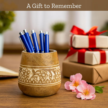 Rustic Pencil Holder, Wooden Pen Stand, Table Desk Organizer