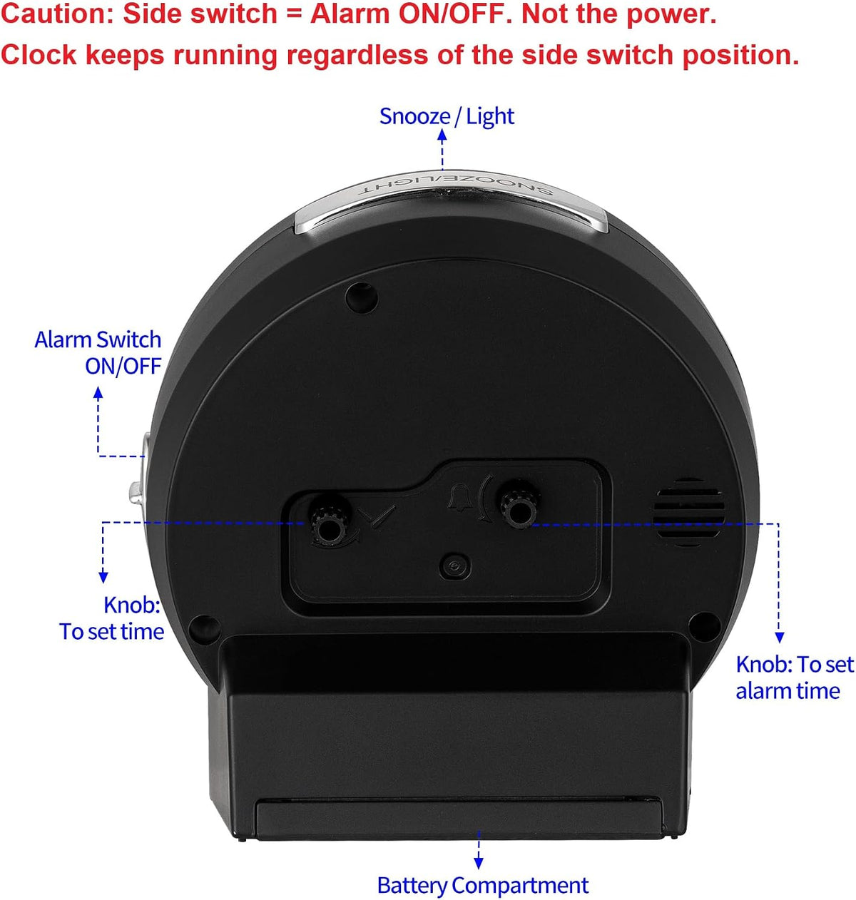 4.3" No Ticking Analog Alarm Clock,Silent Readable for Seniors,Easy to Set,Gradual Rise Alarm,Big Numbers,On/Off Switch on Side,Gentle Wake,Snooze,Lighted on Demand,Battery Operated,Black