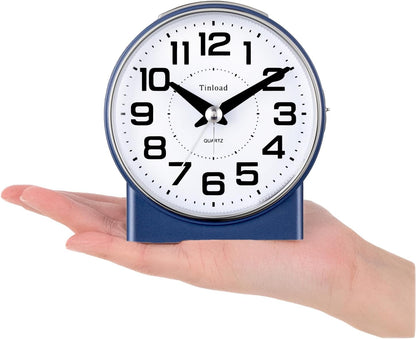 4.3" No Ticking Analog Alarm Clock,Silent Readable for Seniors,Easy to Set,Gradual Rise Alarm,Big Numbers,On/Off Switch on Side,Gentle Wake,Snooze,Lighted on Demand,Battery Operated,Black