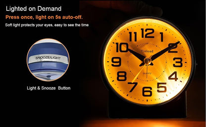 4.3" No Ticking Analog Alarm Clock,Silent Readable for Seniors,Easy to Set,Gradual Rise Alarm,Big Numbers,On/Off Switch on Side,Gentle Wake,Snooze,Lighted on Demand,Battery Operated,Black