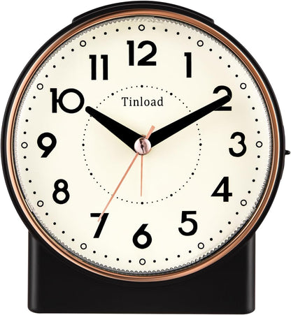 4.3" No Ticking Analog Alarm Clock,Silent Readable for Seniors,Easy to Set,Gradual Rise Alarm,Big Numbers,On/Off Switch on Side,Gentle Wake,Snooze,Lighted on Demand,Battery Operated,Black
